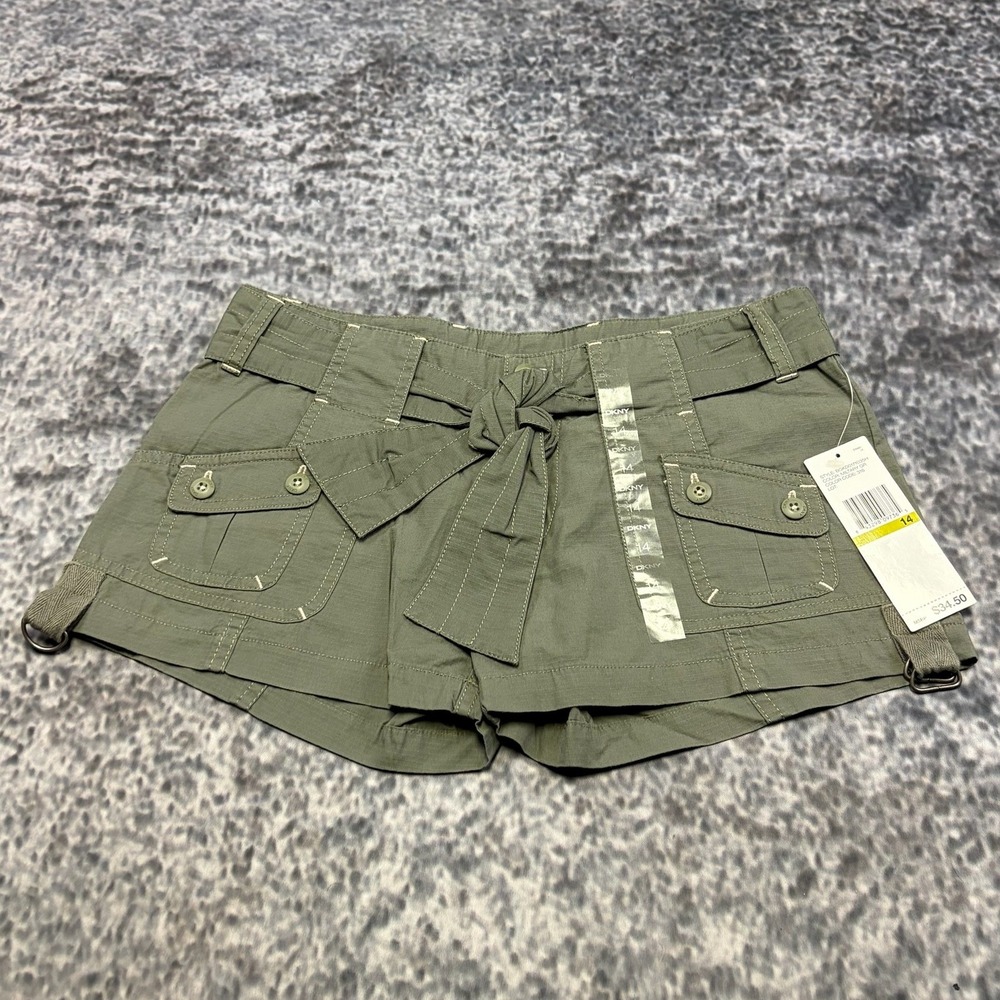 NWT Vintage  DKNY Shorts Size 14 (28") Green Waist Tie Low Rise Mini Booty Y2K